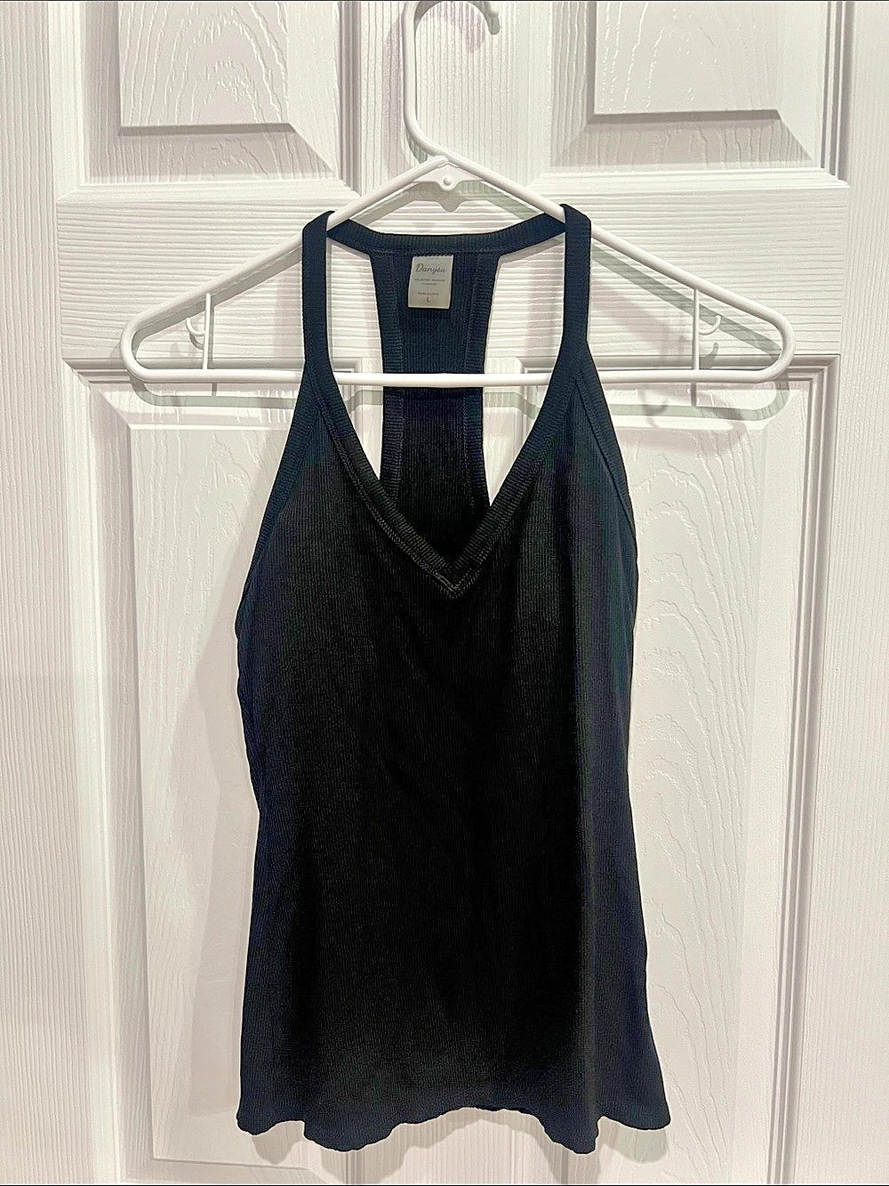 Danysu Ribbed V Neck Racerback Tank Top Black Large